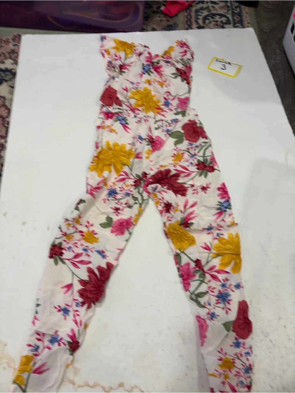 Old Navy White Floral Off-Shoulder Jumpsuit with Pink & Yellow Blooms